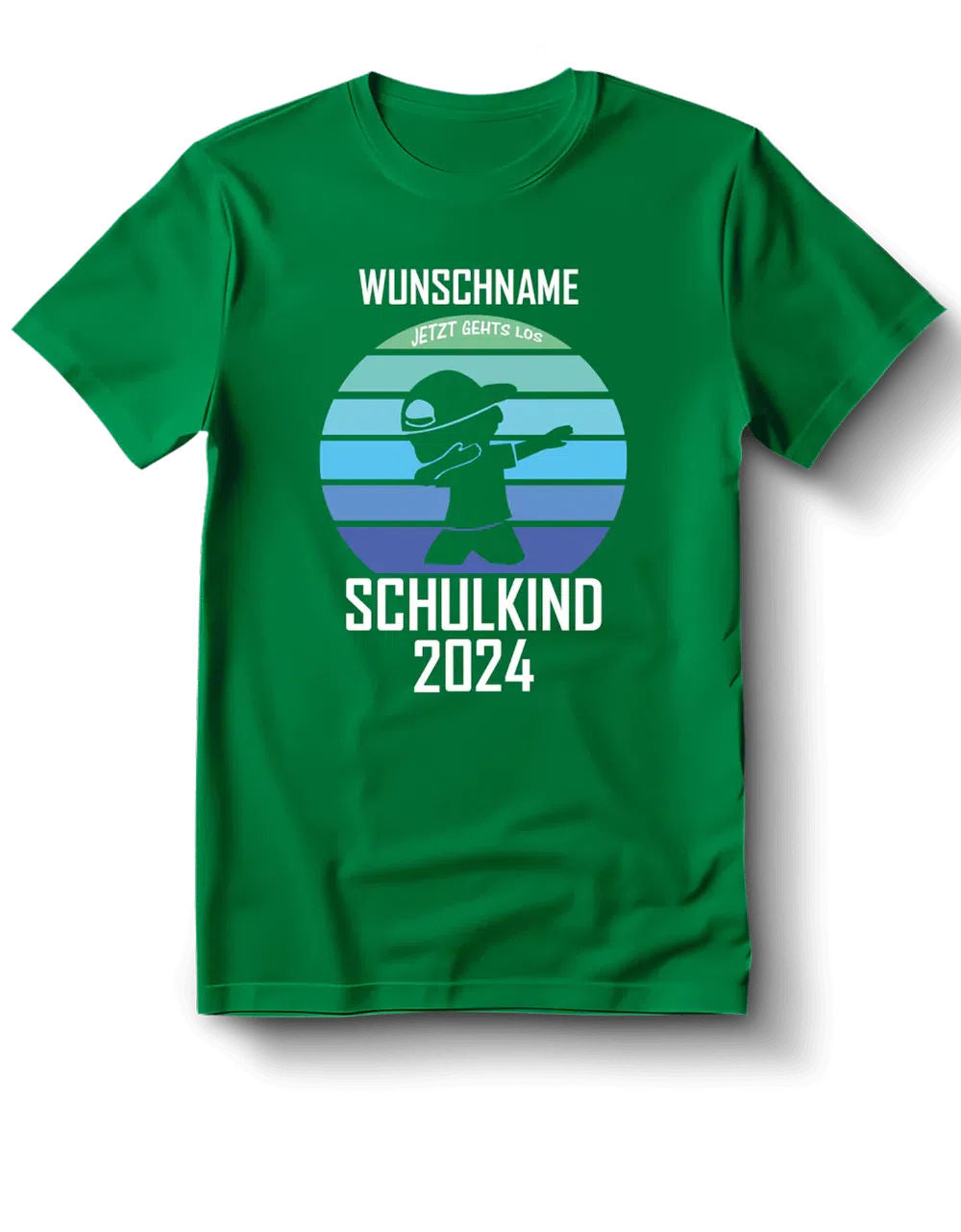 Personalisierbares T-Shirt "Schulkind - Jetzt geht's los" mit Wunschname + [Wunschjahr] grün