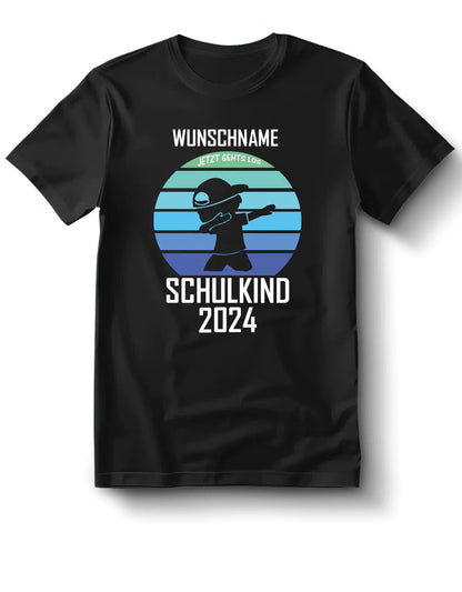 Einschulung T-Shirt "Schulkind - Jetzt geht's los" mit Wunschname + [Wunschjahr] schwarz