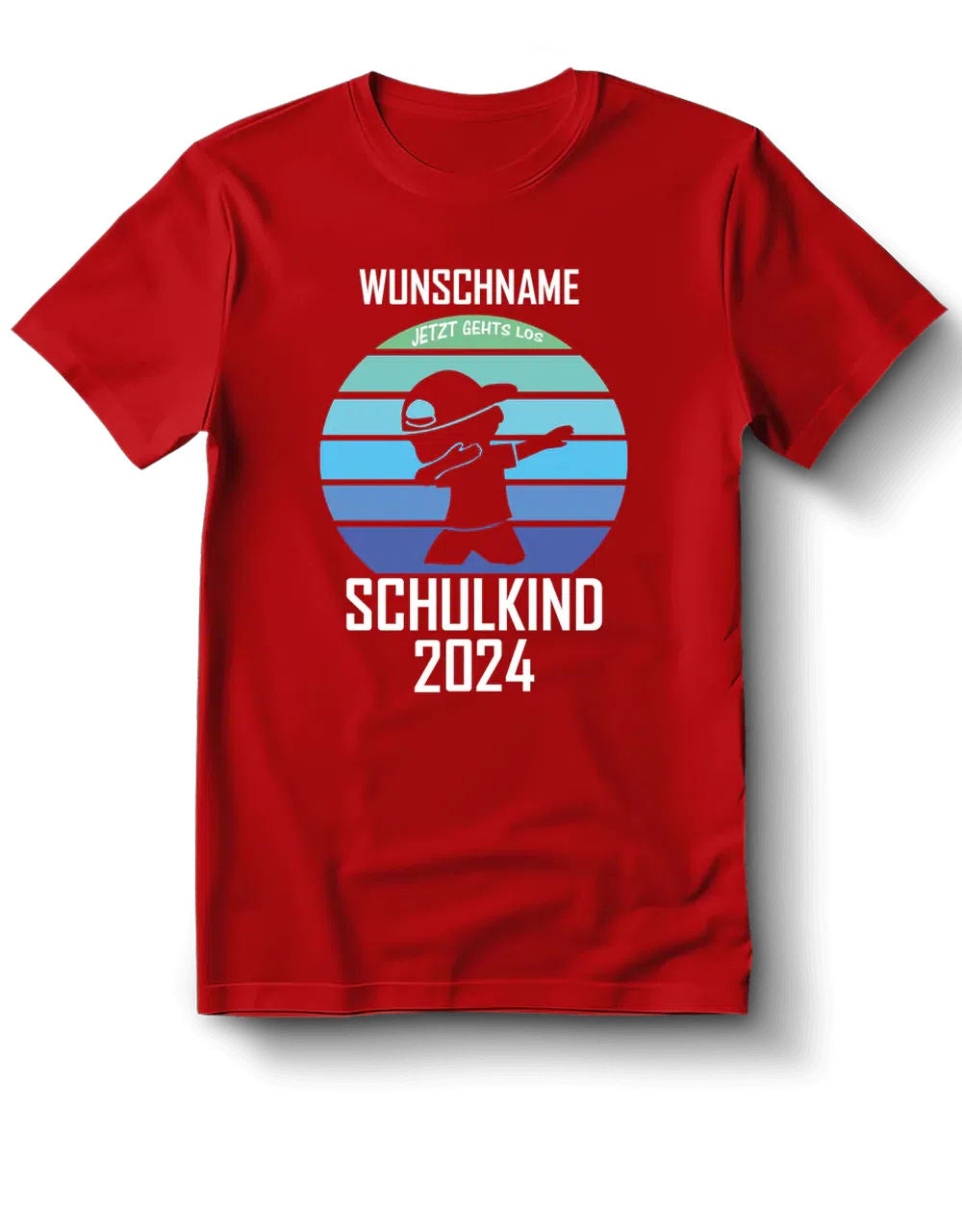 Personalisierbares T-Shirt "Schulkind - Jetzt geht's los" mit Wunschname + [Wunschjahr] rot