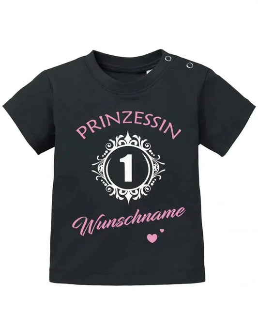 Prinzessin Spiegel Eins personalisiert mit Name zum 1 Geburtstag - Mädchen Baby Shirt