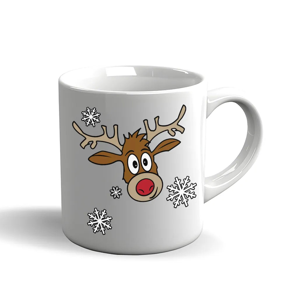 Rentier Tasse – Lustige Weihnachtstasse mit Schneeflocken Motiv