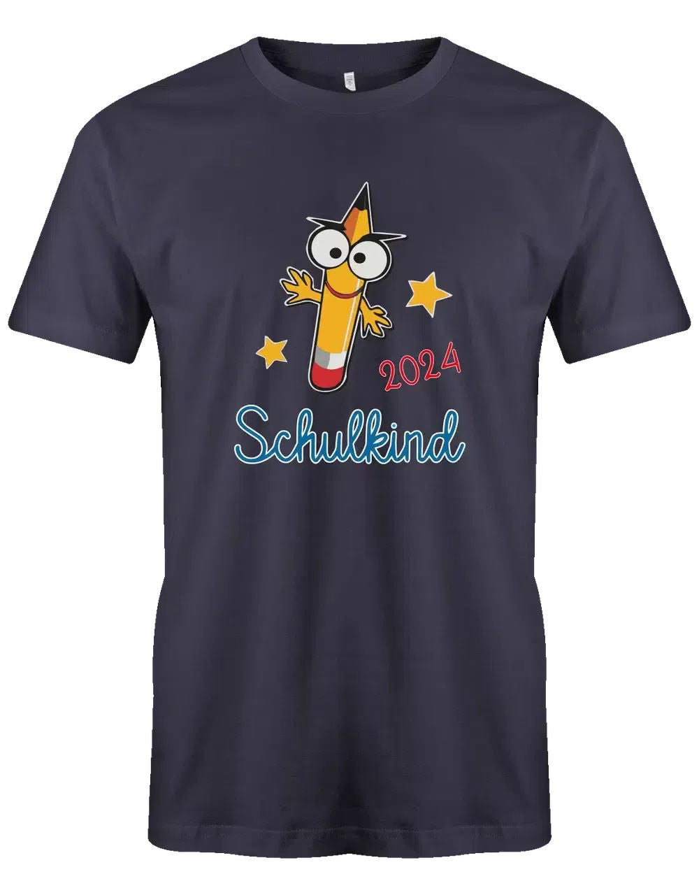 Schulkind mit Wunschjahr - Bleistift Gesicht - Kinder T-Shirt navy