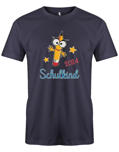Schulkind mit Wunschjahr - Bleistift Gesicht - Kinder T-Shirt navy