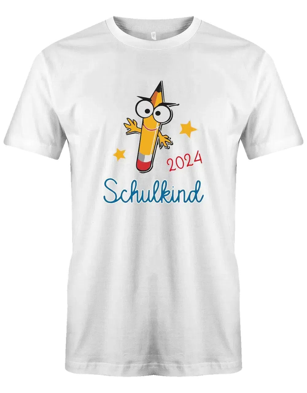 Schulkind mit Wunschjahr - Bleistift Gesicht - Kinder T-Shirt weiss