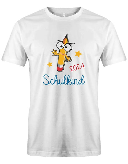 Schulkind mit Wunschjahr - Bleistift Gesicht - Kinder T-Shirt weiss