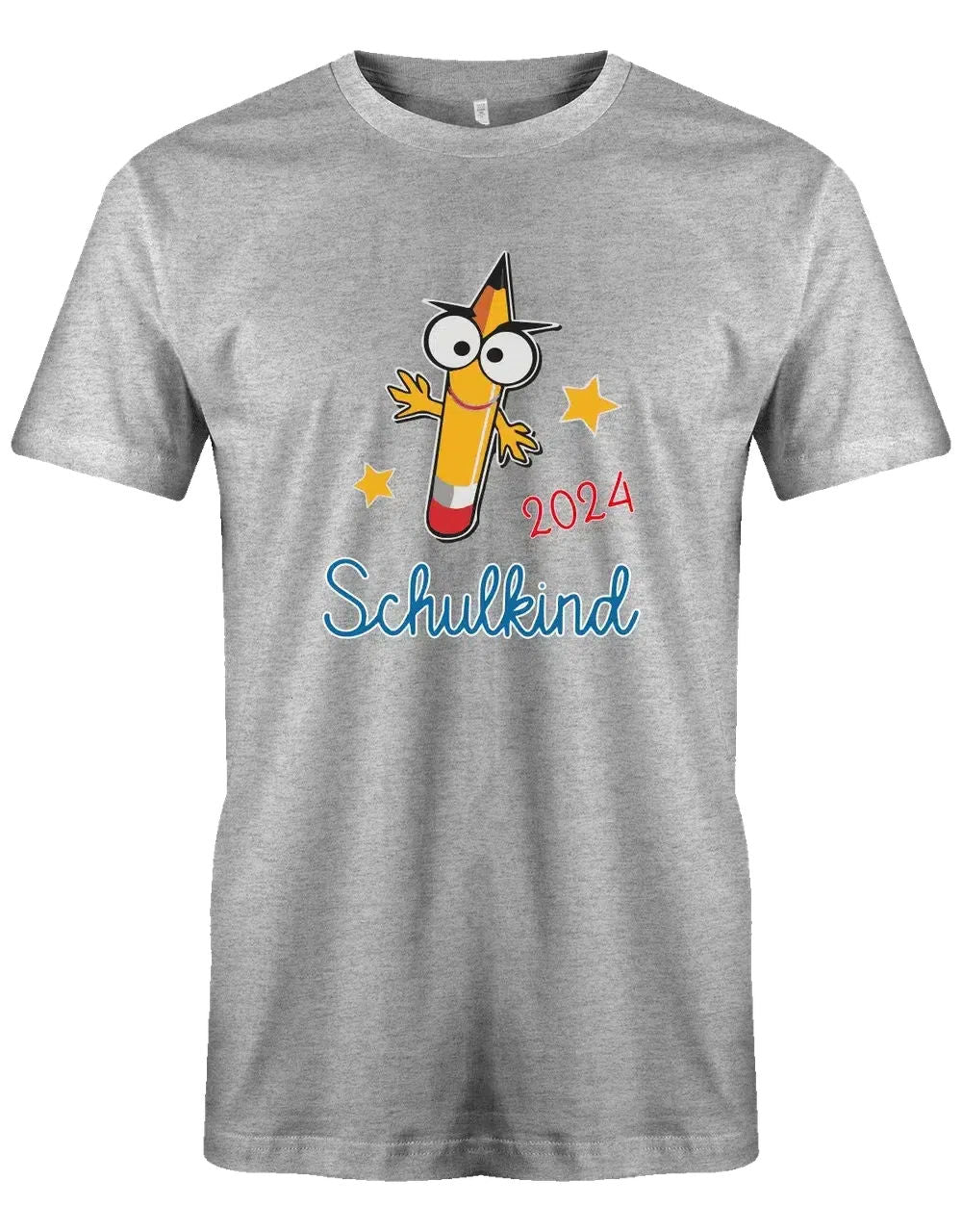 Schulkind mit Wunschjahr - Bleistift Gesicht - Kinder T-Shirt grau