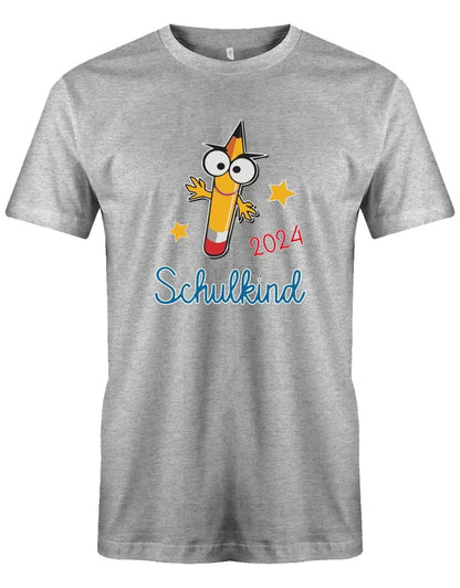 Schulkind mit Wunschjahr - Bleistift Gesicht - Kinder T-Shirt grau