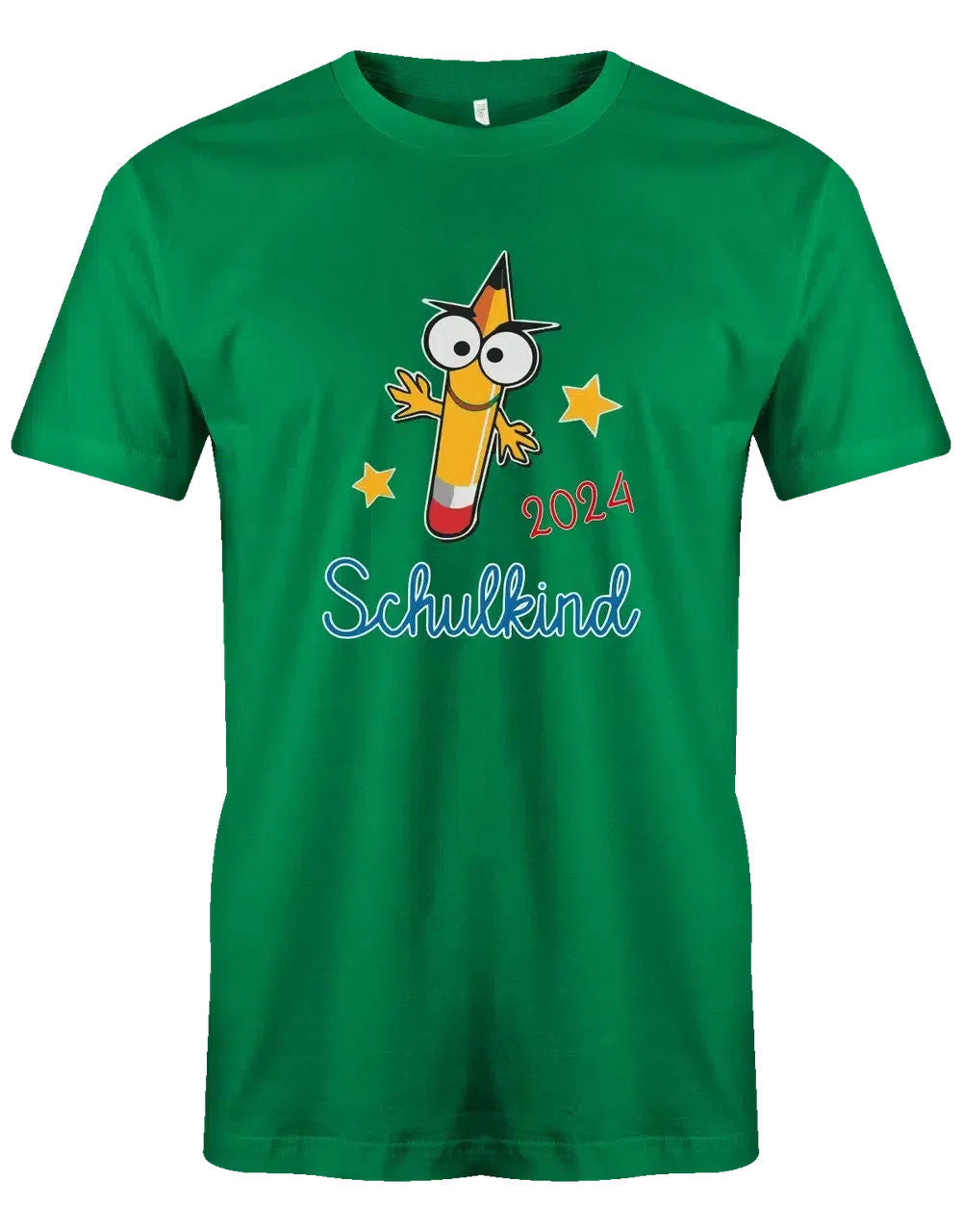 Schulkind mit Wunschjahr - Bleistift Gesicht - Kinder T-Shirt grün
