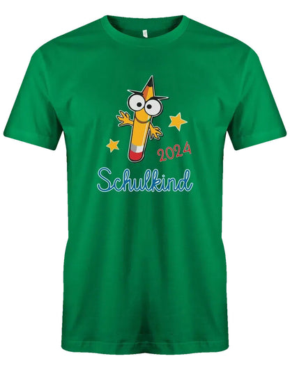 Schulkind mit Wunschjahr - Bleistift Gesicht - Kinder T-Shirt grün