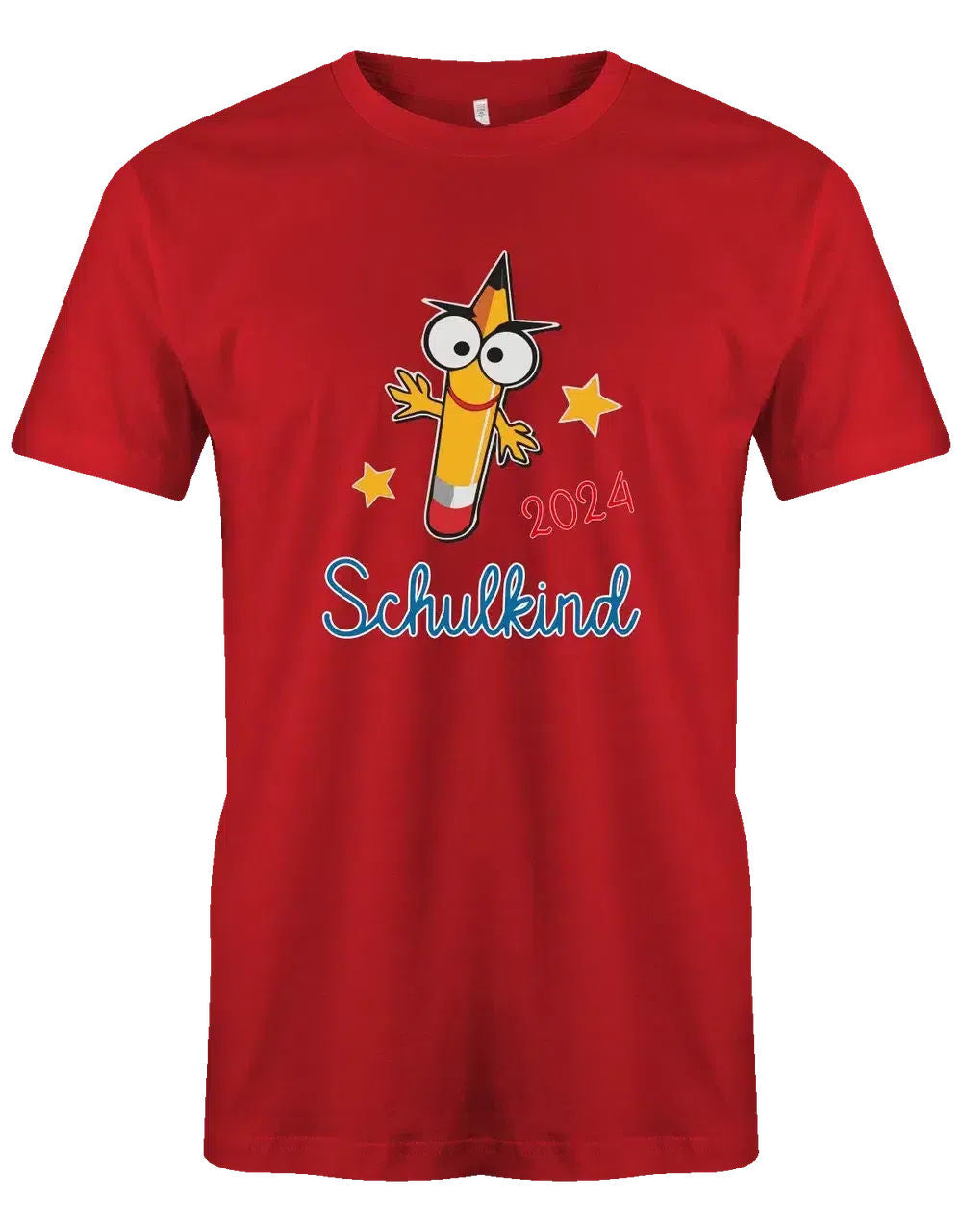 Schulkind mit Wunschjahr - Bleistift Gesicht - Kinder T-Shirt rot