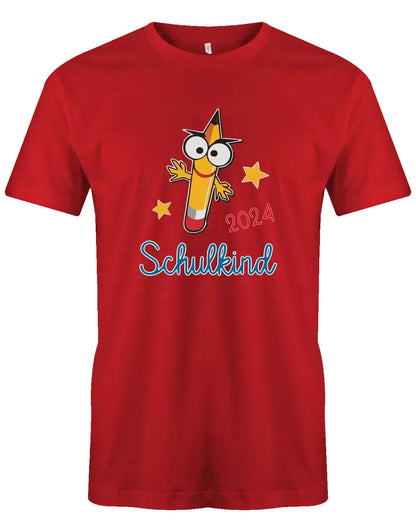 Schulkind mit Wunschjahr - Bleistift Gesicht - Kinder T-Shirt rot