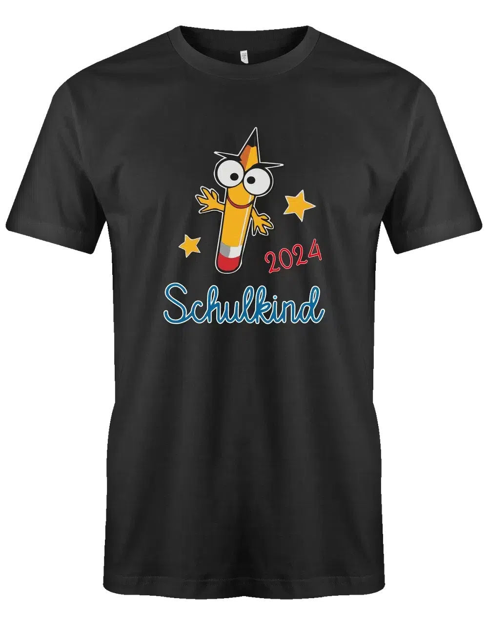 Schulkind mit Wunschjahr - Bleistift Gesicht - Kinder T-Shirt Schwarz