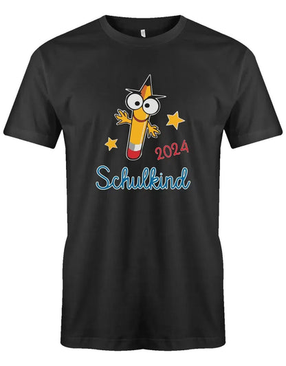 Schulkind mit Wunschjahr - Bleistift Gesicht - Kinder T-Shirt Schwarz