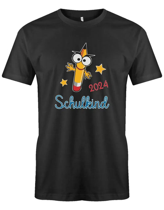 Schulkind mit Wunschjahr - Bleistift Gesicht - Kinder T-Shirt Schwarz