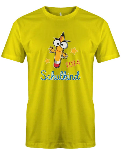 Schulkind mit Wunschjahr - Bleistift Gesicht - Kinder T-Shirt gelb