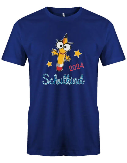 Schulkind T-Shirt mit Wunschjahr - Bleistift Gesicht - Kinder T-Shirt royalblau