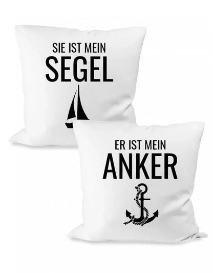 Sie ist mein Segel - Er ist mein Anker Partner Couple Kissen Set
