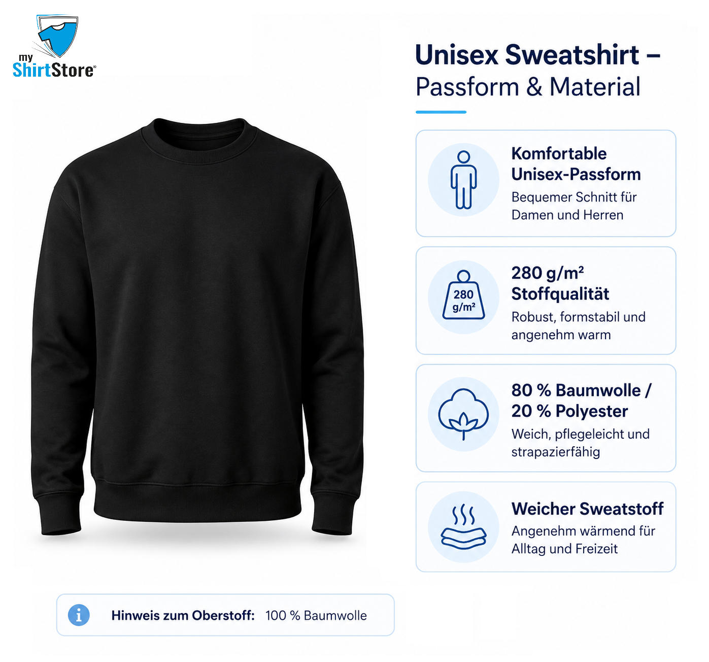 Basic Pullover Material und moderne Passform Übersicht – 280g Baumwoll-Mix