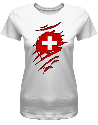 Switzerland Shirt aufgerissen - EM WM - Fan Schweiz - Damen T-Shirt