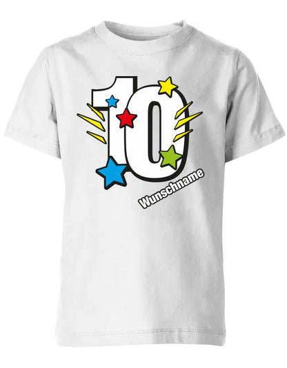 T-Shirt 10 Geburtstag Bunte Sterne mit einer großen 10 personalisiert mit Name