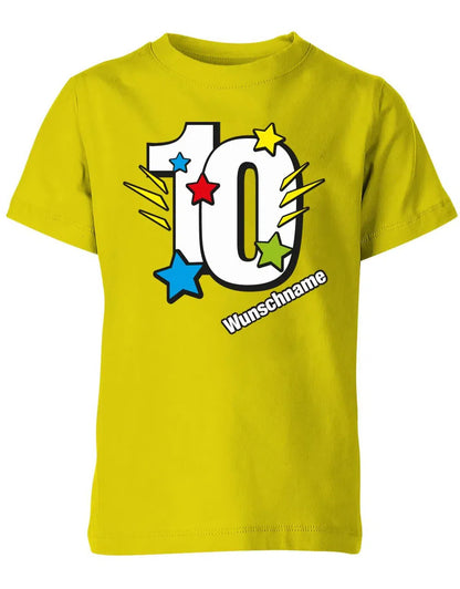 T-Shirt 10 Geburtstag Bunte Sterne mit einer großen 10 personalisiert mit Name