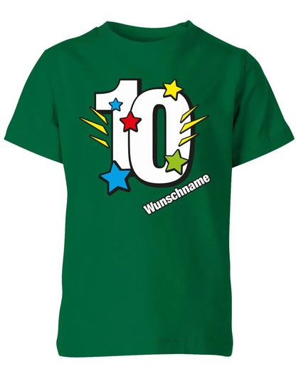 T-Shirt 10 Geburtstag Bunte Sterne mit einer großen 10 personalisiert mit Name