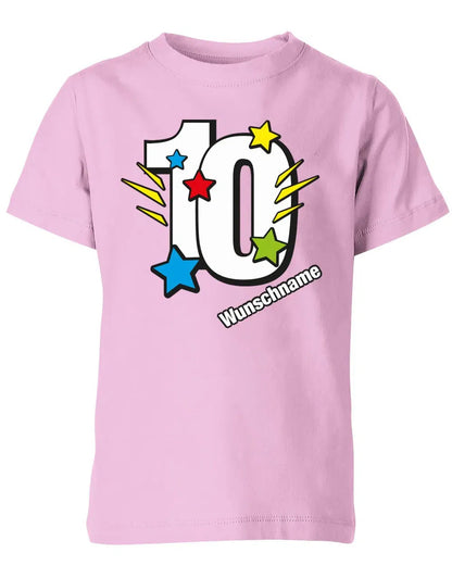T-Shirt 10 Geburtstag Bunte Sterne mit einer großen 10 personalisiert mit Name