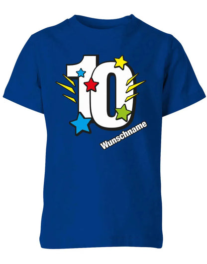 T-Shirt 10 Geburtstag Bunte Sterne mit einer großen 10 personalisiert mit Name