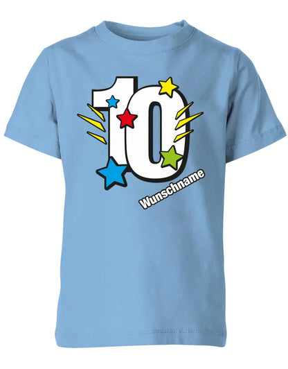 T-Shirt 10 Geburtstag Bunte Sterne mit einer großen 10 personalisiert mit Name