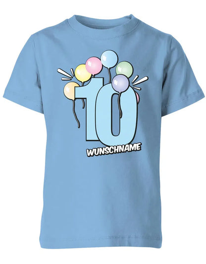 T-Shirt 10 Geburtstag Pastell Luftballons personalisiert mit Name für Junge und Mädchen