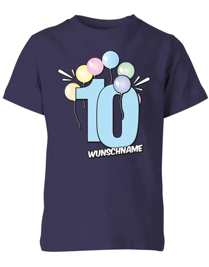 T-Shirt 10 Geburtstag Pastell Luftballons personalisiert mit Name für Junge und Mädchen