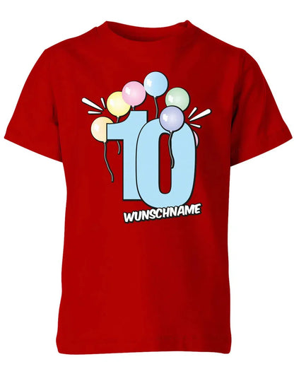 T-Shirt 10 Geburtstag Pastell Luftballons personalisiert mit Name für Junge und Mädchen