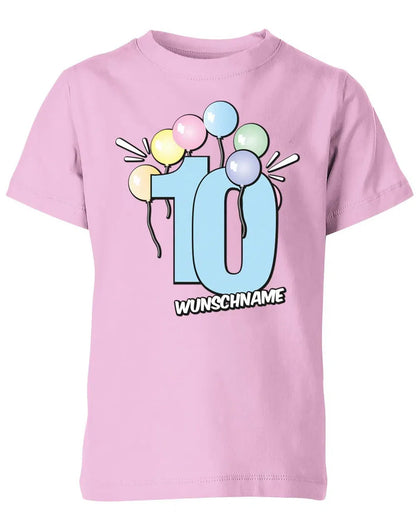 T-Shirt 10 Geburtstag Pastell Luftballons personalisiert mit Name für Junge und Mädchen