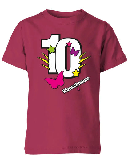 T-Shirt 10 Geburtstag Schmetterlinge und Sterne mit einer großen 10 personalisiert mit Name