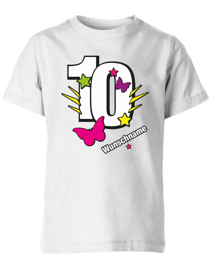 T-Shirt 10 Geburtstag Schmetterlinge und Sterne mit einer großen 10 personalisiert mit Name