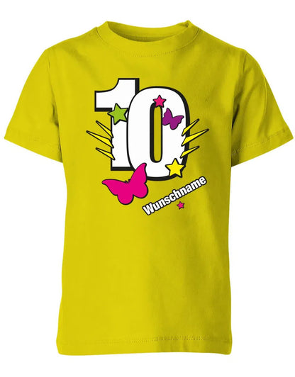 T-Shirt 10 Geburtstag Schmetterlinge und Sterne mit einer großen 10 personalisiert mit Name