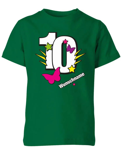 T-Shirt 10 Geburtstag Schmetterlinge und Sterne mit einer großen 10 personalisiert mit Name