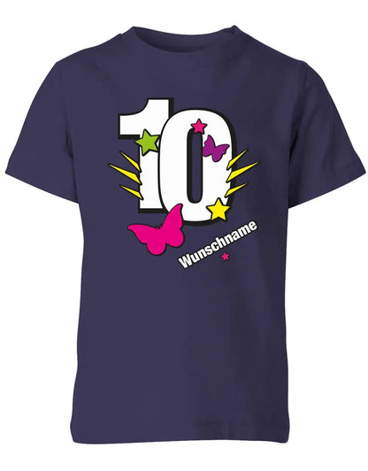 T-Shirt 10 Geburtstag Schmetterlinge und Sterne mit einer großen 10 personalisiert mit Name