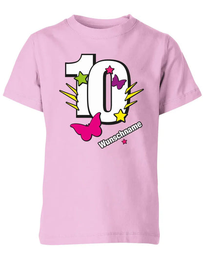 T-Shirt 10 Geburtstag Schmetterlinge und Sterne mit einer großen 10 personalisiert mit Name