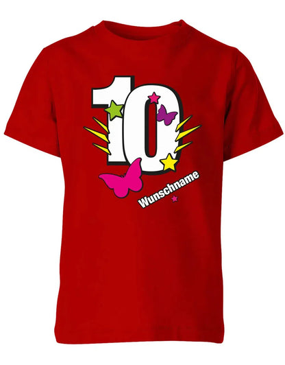 T-Shirt 10 Geburtstag Schmetterlinge und Sterne mit einer großen 10 personalisiert mit Name