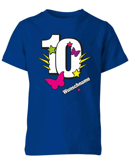 T-Shirt 10 Geburtstag Schmetterlinge und Sterne mit einer großen 10 personalisiert mit Name