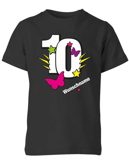 T-Shirt 10 Geburtstag Schmetterlinge und Sterne mit einer großen 10 personalisiert mit Name
