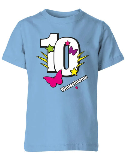 T-Shirt 10 Geburtstag Schmetterlinge und Sterne mit einer großen 10 personalisiert mit Name