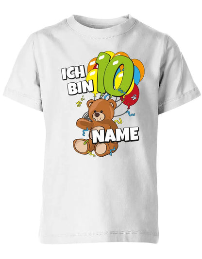 T-Shirt 10 Geburtstag ich bin 10 Teddybär mit 10 Luftballons und Name