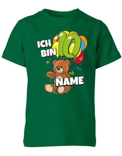 T-Shirt 10 Geburtstag ich bin 10 Teddybär mit 10 Luftballons und Name