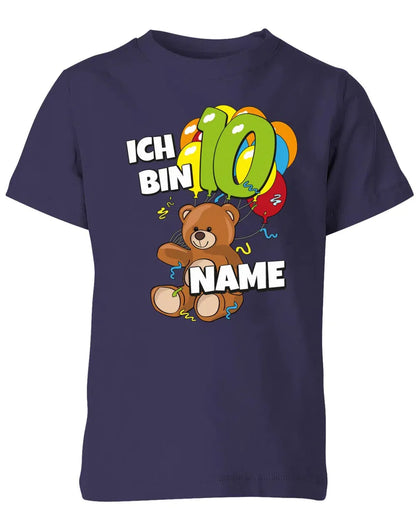 T-Shirt 10 Geburtstag ich bin 10 Teddybär mit 10 Luftballons und Name
