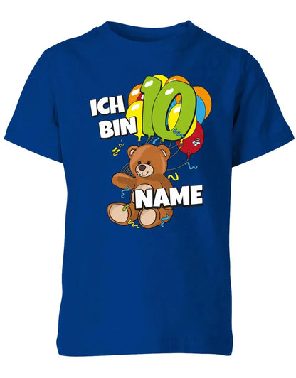 T-Shirt 10 Geburtstag ich bin 10 Teddybär mit 10 Luftballons und Name