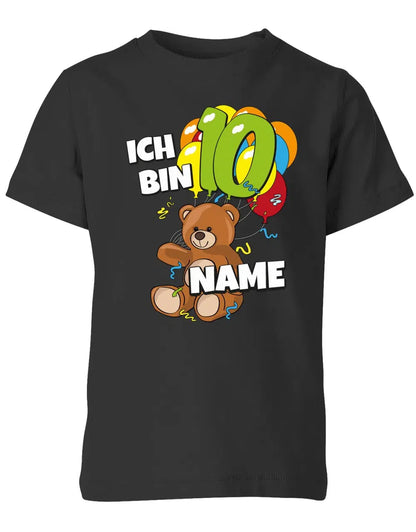 T-Shirt 10 Geburtstag ich bin 10 Teddybär mit 10 Luftballons und Name