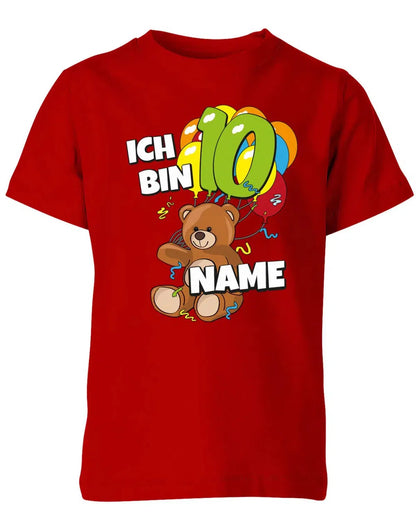 T-Shirt 10 Geburtstag ich bin 10 Teddybär mit 10 Luftballons und Name