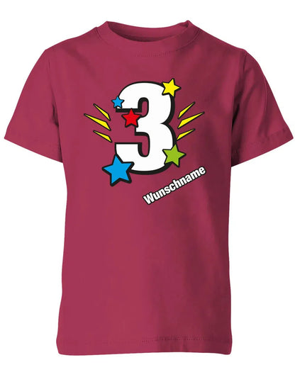T-Shirt 3 Geburtstag Bunte Sterne mit einer großen 3 personalisiert mit Name